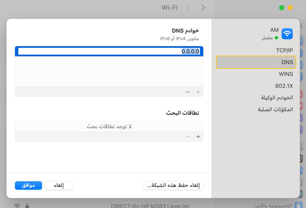 إدخال إعدادات الـDNS